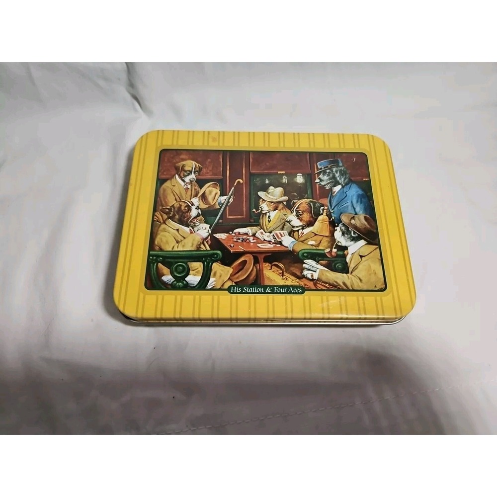 Hoyle Dogs Playing Poker Set of 2 Cards Deck w/ Tin Case His Station & Four Aces
